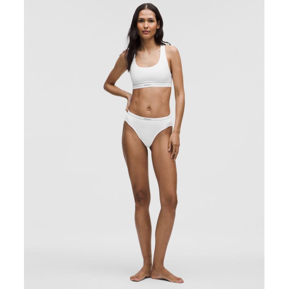 Lululemon Stretch Cotton Ribbed Logo Super High Rise Bikini Underwear White