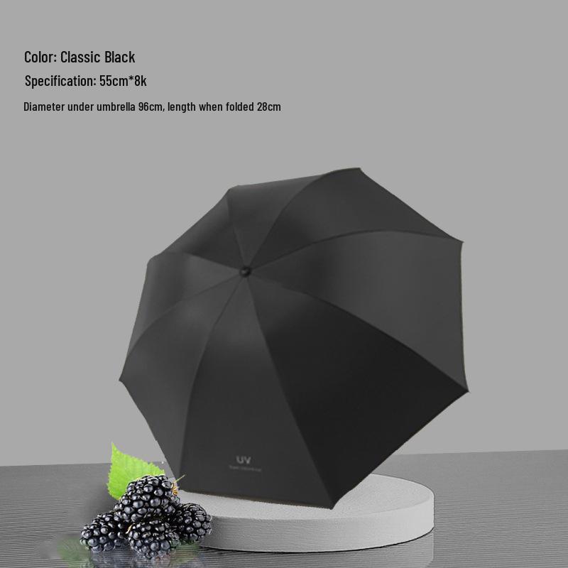 Triple-Fold Forest-Style Umbrella with 8 Ribs, Thick Black Coating for Sun Protection & Rain Shade