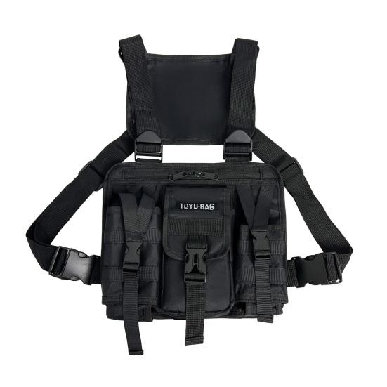 Zaino da petto unisex, multi tasche, tracolla regolabile, grande capacità, chiusura a zip, fibbie leggere, porta documenti/carte di credito/telefono, borsa cargo