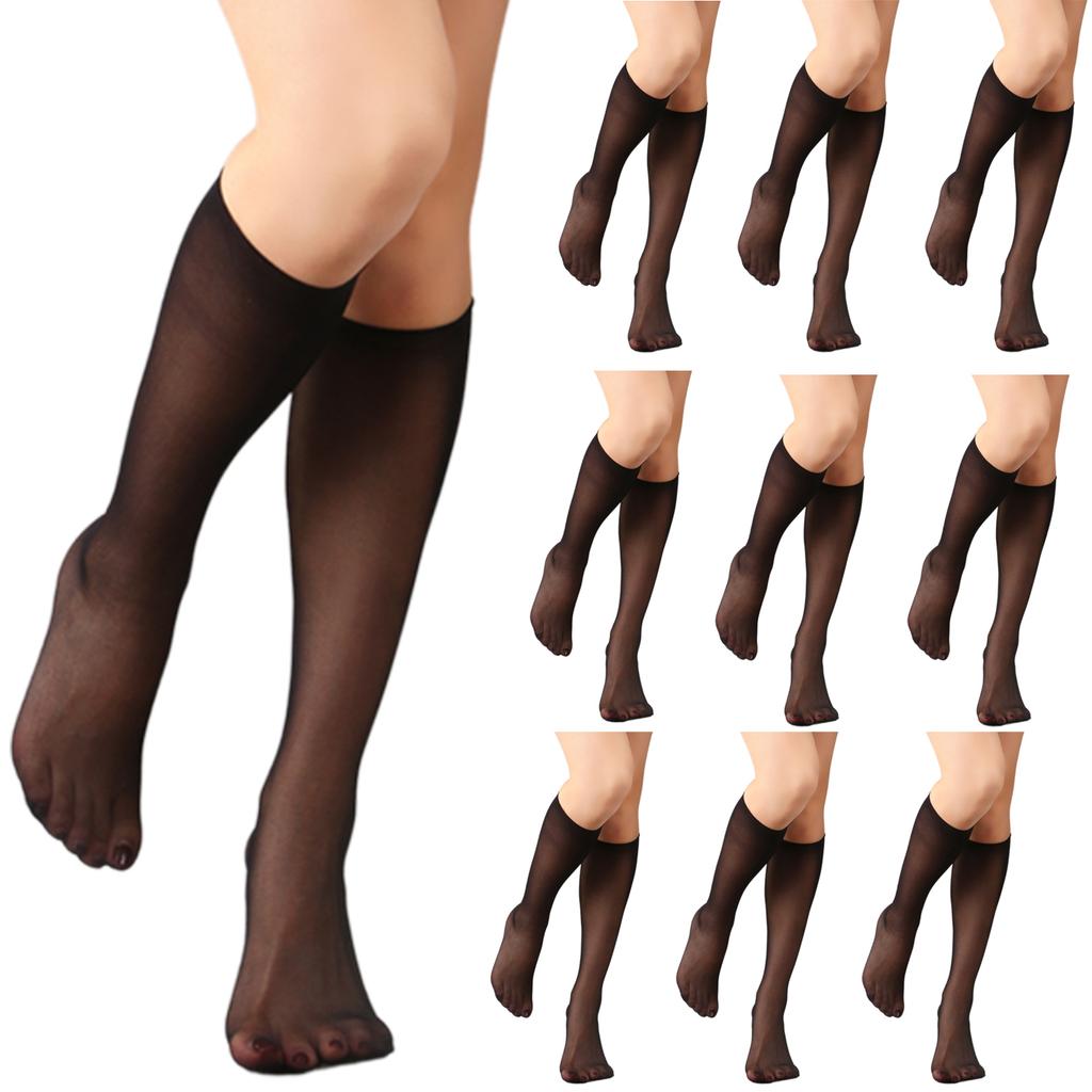 Luxurious 1/5/10 Pairs Women's Silk Sheer Thin Knee Length Socks with Reinforced Toe Invisible Over the Calf Long Socks