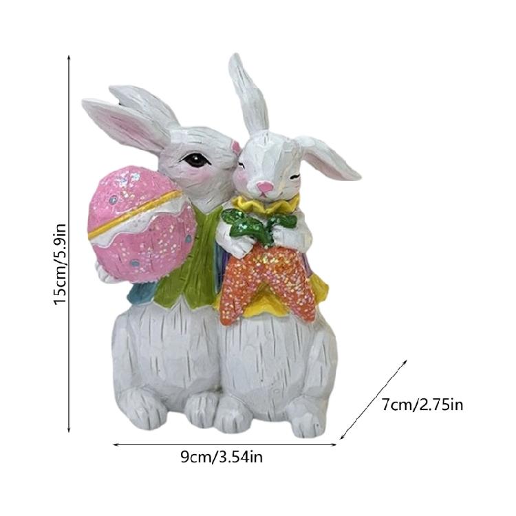 Spring Festival Couple Rabbit Statue Ornament Resin Rabbit Figurine for Garden Yard Desktop Display Easter Decoration