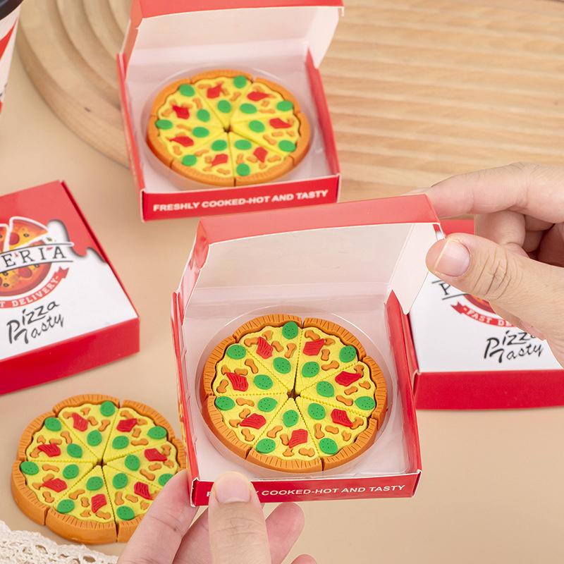 7Pcs/Box Creative Box Pizza Shape Eraser Set Creative Cute Rubber Erasers Gift Kids Kawaii School Office Stationery