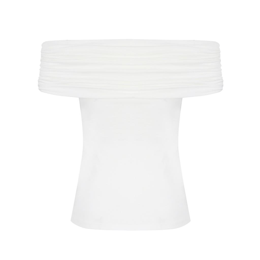 One-Shoulder T-Shirt Summer Street Trend Hot European And American Top Pleated V-Neck Off-Shoulder Short-Sleeved T-Shirt