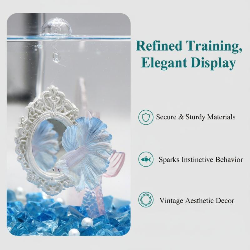 Betta Fish Exercise Mirror with Engraving Ideal for Retro Styled Aquatic Environment