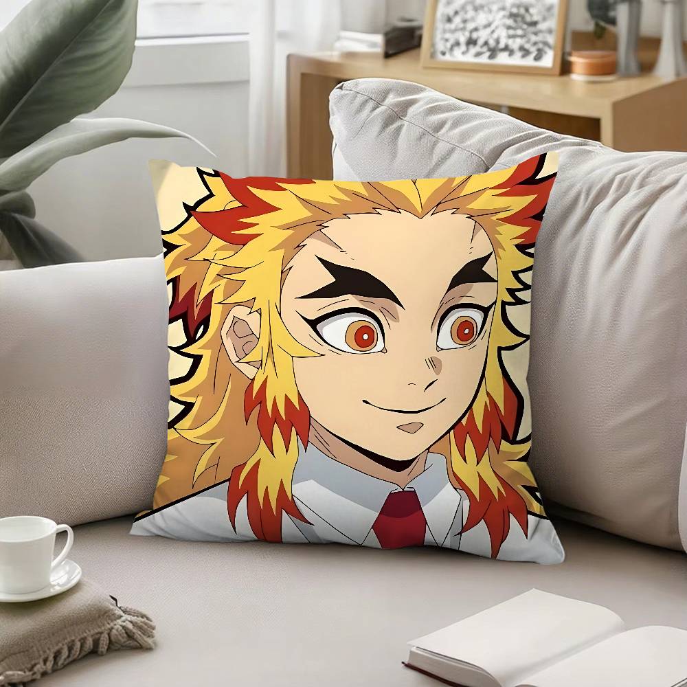 Cool K-kyoujurou Rengoku Pillow Case Cushion Cover Soft Cute Throw Pillow Case For Car Sofa Pillowcase Polyester With Zipper
