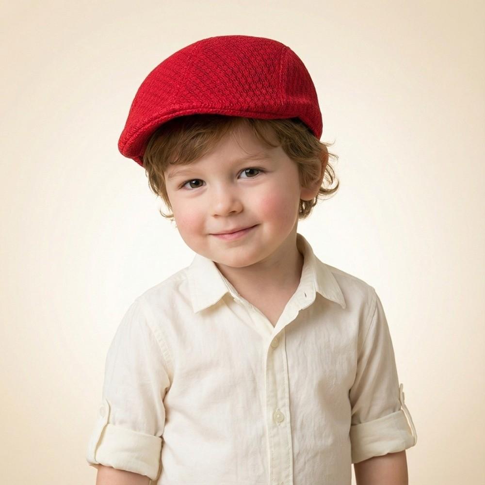 Solid Color Children Forward Cap Hollow Sun Hat Casual Mesh Beret Daily