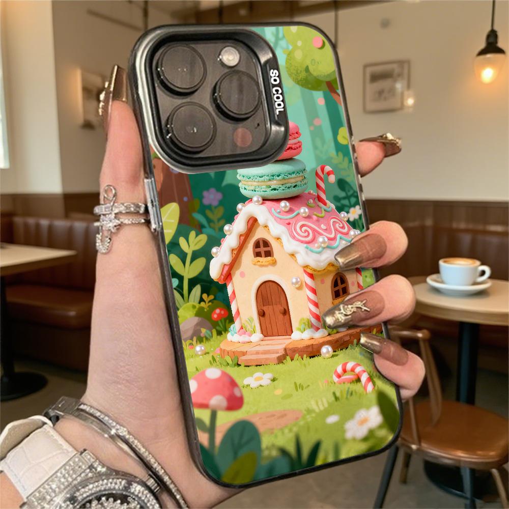 Gingerbread House Macarons Hard Phone Case for Iphone 16 15 14 13 12 11 Pro Max Mini Shockproof Anti-Scratch Protective Cover