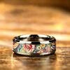 Boho Vintage Colorful Daisy Flower Inlaid Stainless Steel Rings For Women Men High Polished Bevel Edge Wedding Band Jewelry Gift