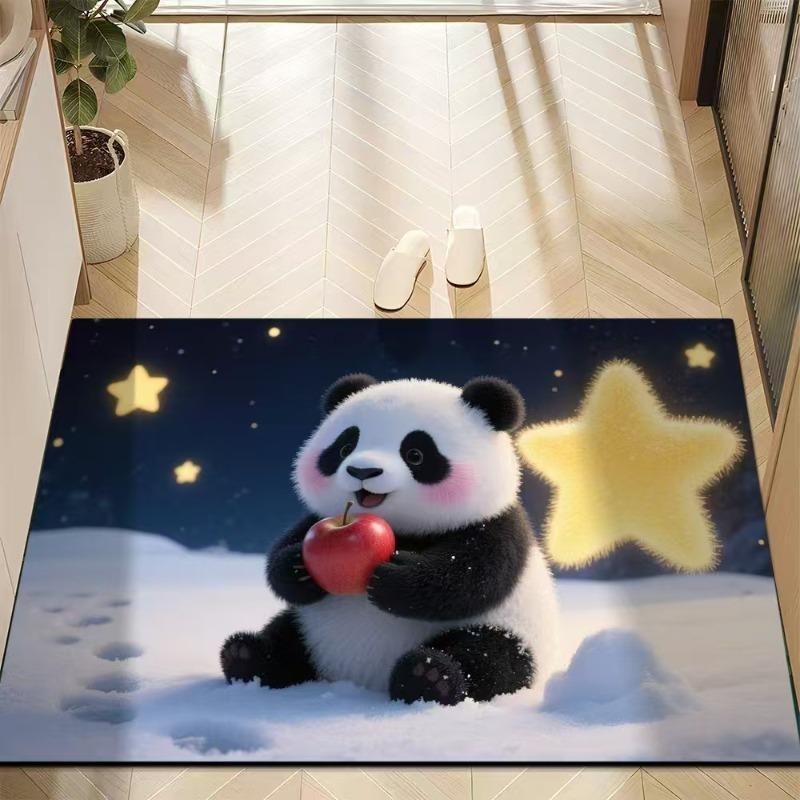 Cute Panda Diatomite Bath Mat - Super Absorbent Fast Dry Door Mat Anti-Slip Waterproof Floor Mat for Bathroom Kitchen Laundry Room