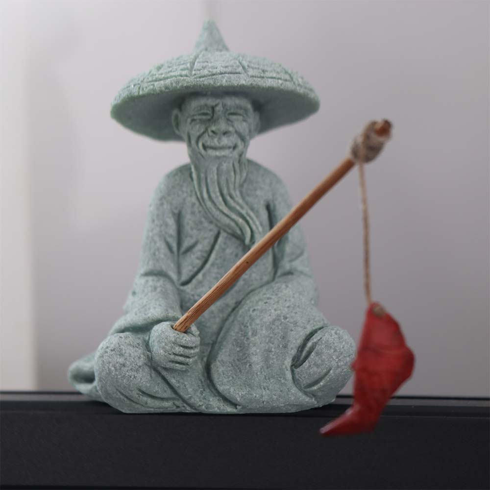 Cute Sitting Fishing Figurine Delicate Dolls Statue Desktop Cculpture  Living Room