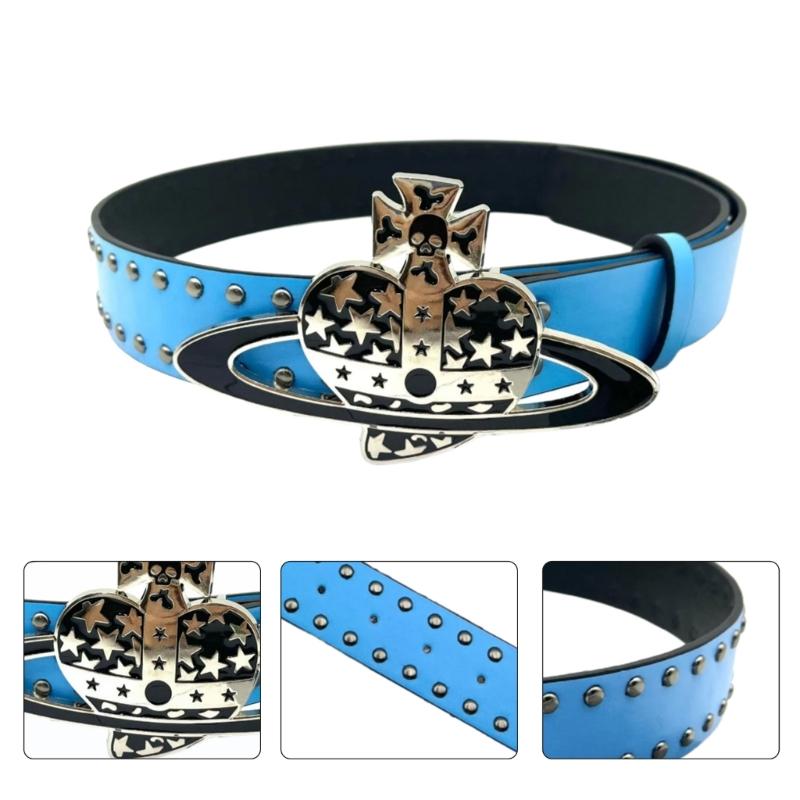 Heart Shaped Buckles Fashion Belt For Trendsetters Black Adjustable PU Leather for Trendy Outfits