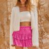 Women Sexy Mini Skirt High Waist Solid Color Pleated Skirt Sparkling Bright Sequins Layer Ruffle Hem Short Skirt Streetwear