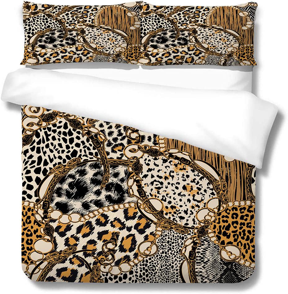 Polyester Quilt Cover Pillowcase Two Or Three-Piece Set 3D Digital Printing Leopard Print Series
