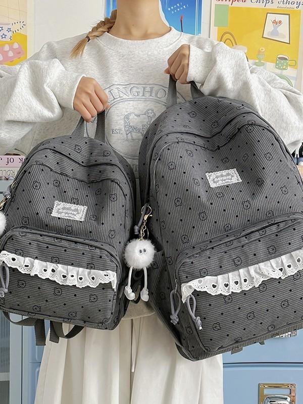 College Style Youth Travel Backpack For Girls With Nylon Material And Cartoon Pattern