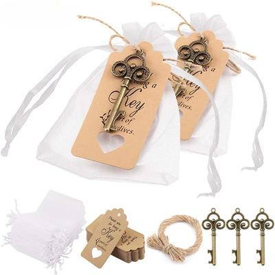 50Pcs/Set Key Bottle Opener With Tag Card Twine Yarn Bag Suitable For Wedding Gift Baby Shower Party Christmas Home Decor Gifts