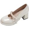Black French Retro Rough High Heel Light Mouth Single Shoes Women's 2025 New Summer with Skirt Bow Mary Jane Shoes