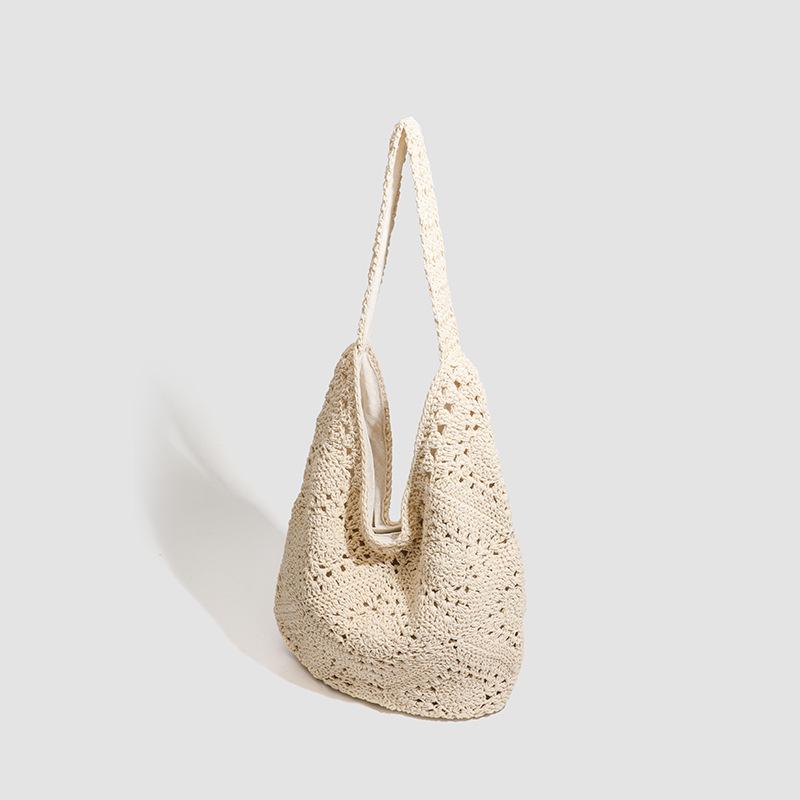 Sunflower Shoulder Bag Large Bag Women's Bag 2025 New Foreign Style Versatile Knitted Hollow Flower Lazy Handbag