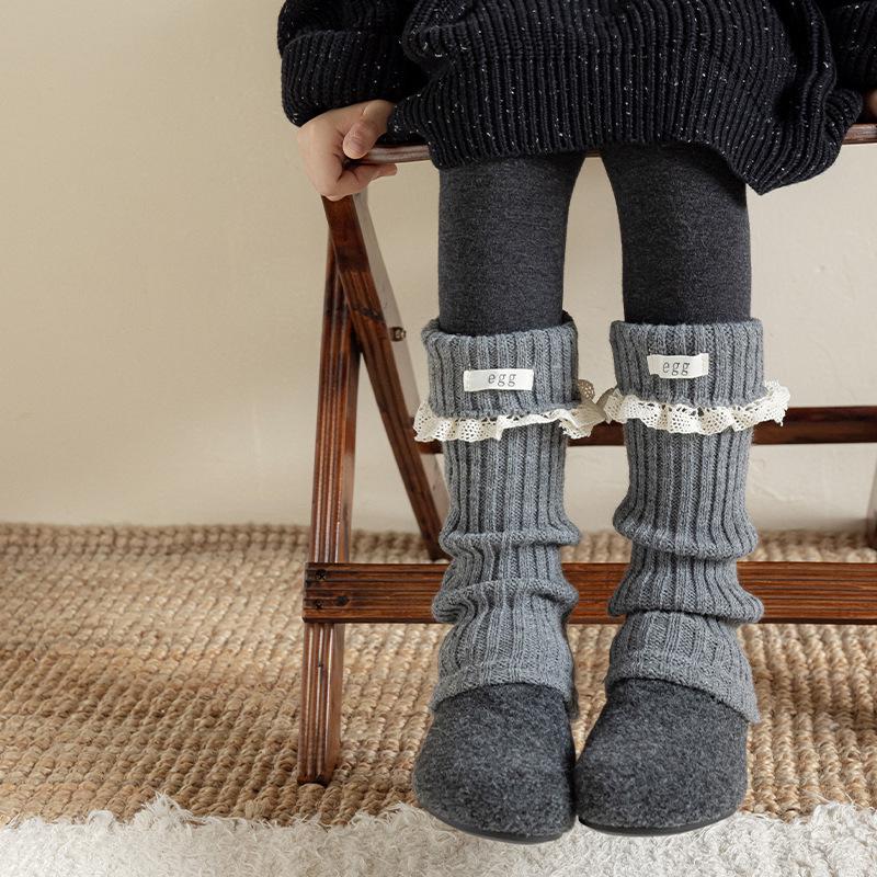 Girls' Korean Style Lace Trim Fold-over Slouch Socks - Thick Autumn/Winter Warm Calf Leg Warmers