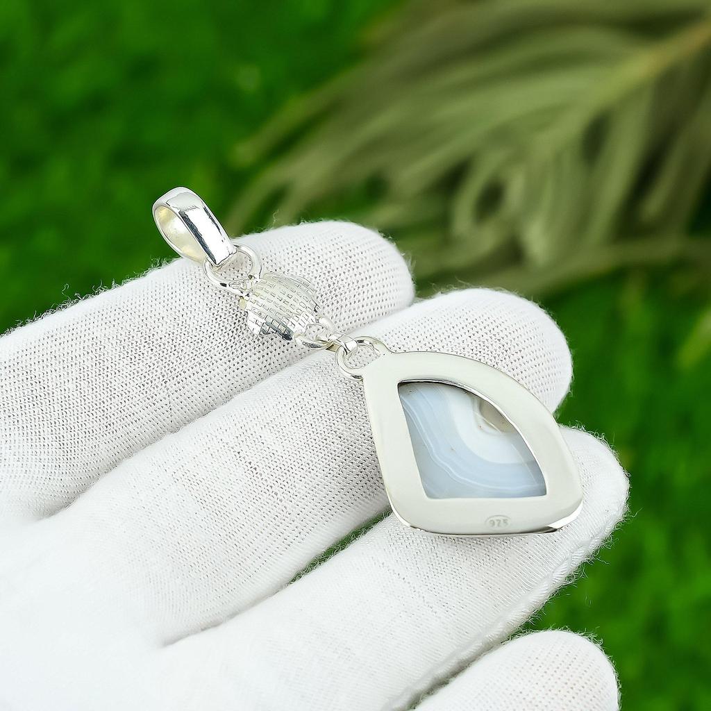 Natural Botswana Agate Gemstone Jewelry 925 Sterling Silver Pendant For Women