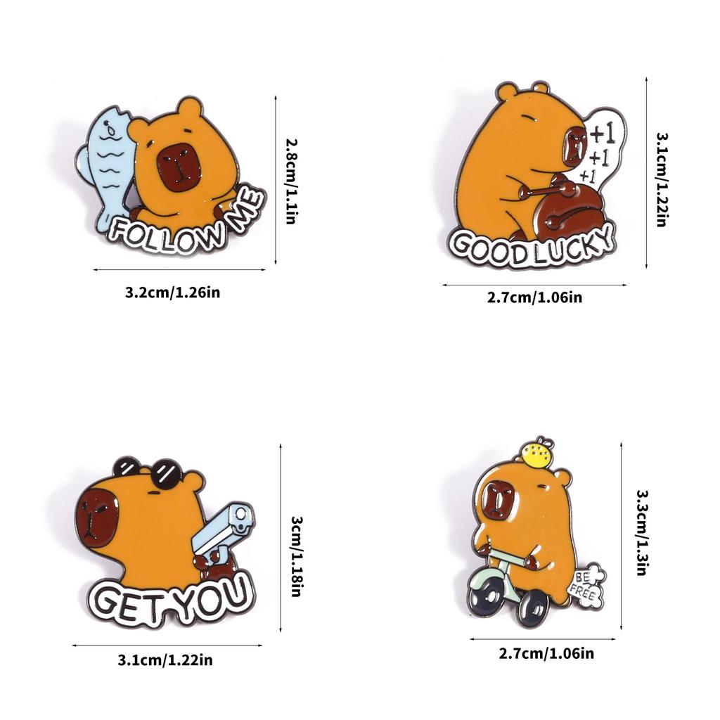 4pcs Animal Themed Brooch Capybara Charm Breastpin Stylish Party Accessory Fashion Lapel Pin Statement Jewelry for Women