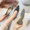Fashion French Pointed Single Shoe Women 2024 Silver Shallow Mouth Rhinestone Flat Bottom Temperament Boat Shoes