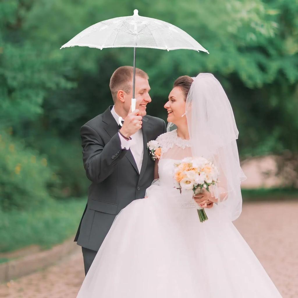 6-11Pcs White Lace Umbrellas for Wedding 19.7" Vintage Parasols Lace Decorative Umbrellas Wedding Bridal Baby Shower Party Props