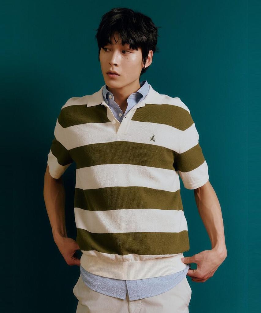 Binpolmen Rugby Stripe Collared Neck Knit Khaki