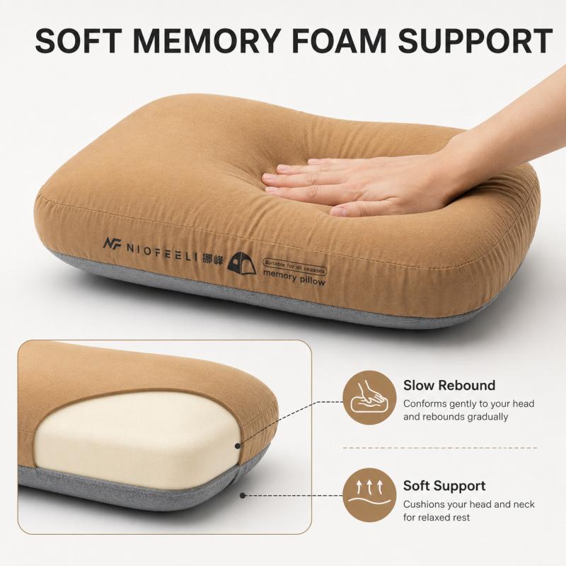 Camping Memory Foam Pillow Portable Travel Pillow with Removable Cover Neck Lumbar Support for Hiking Backpacking
