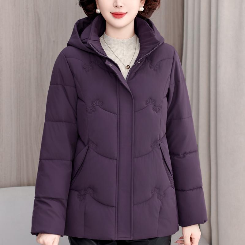

Женские зимние куртки больших размеров XL-5XL для женщин среднего возраста с капюшоном, элегантные, свободные, толстые, теплые, короткие парки, женские пальто 5XL фиолетовый