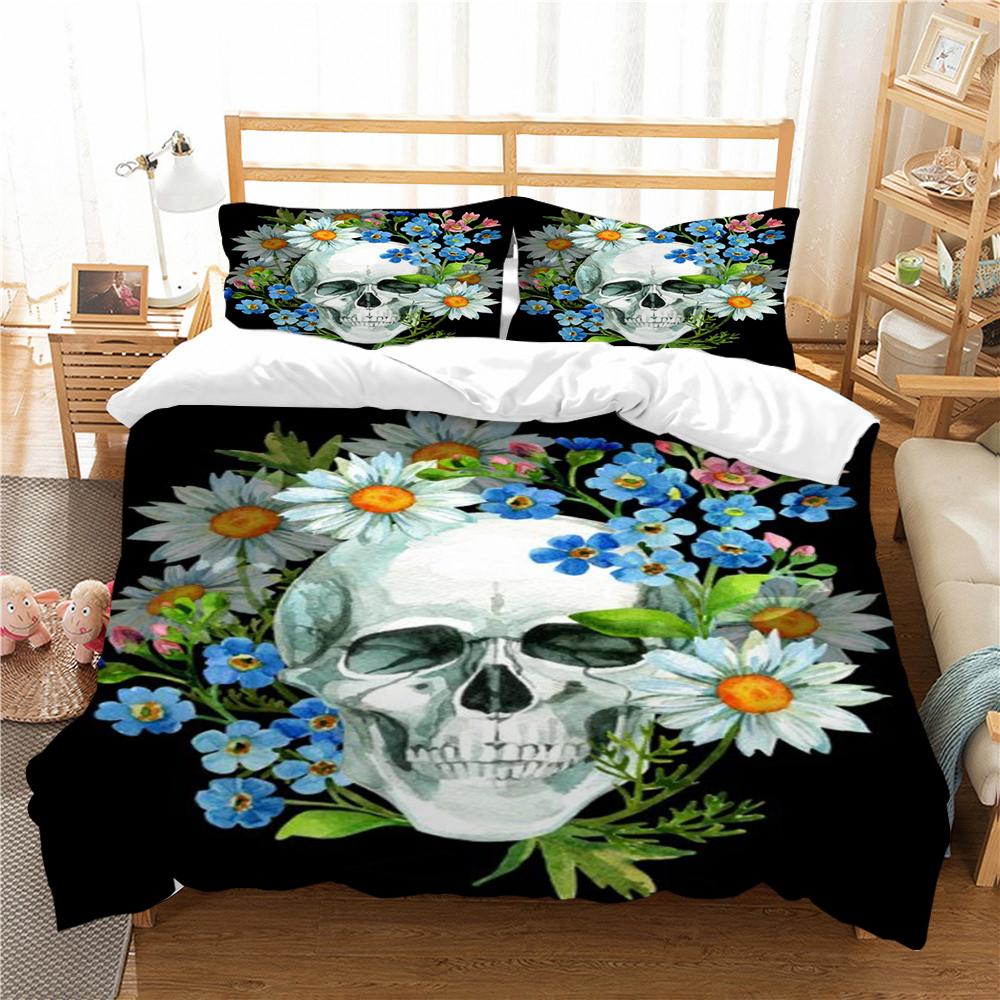 Duvet Cover Skull Print Bedding Set Cover Aesthetic Bedding Suit Children Home Bed Clothes Single Double Size Bed Set