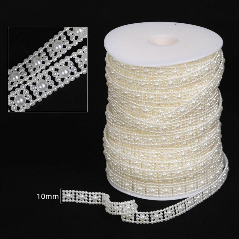 Imitation Pearls String Beads Chain for Art Craft 25M Artificial Pearls Beads Chain for Bridals Dress Wedding Decoration