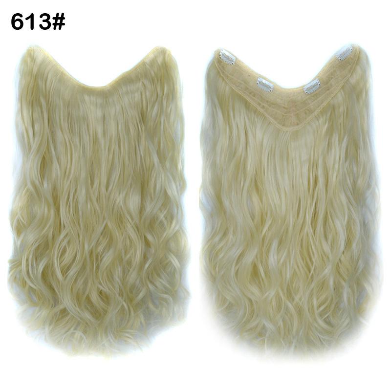 Clip In Hair Extension One Piece With 4 Clips V-Shap 50cm Long Wavy Curly Synthetic Hairpiece For Women Black Brown