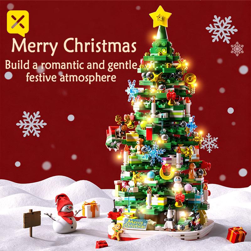 Christmas Tree Building Blocks DIY Kits Festive Holiday Home Office Decor Creative Educational Toys Gifts for Kids Adults Family