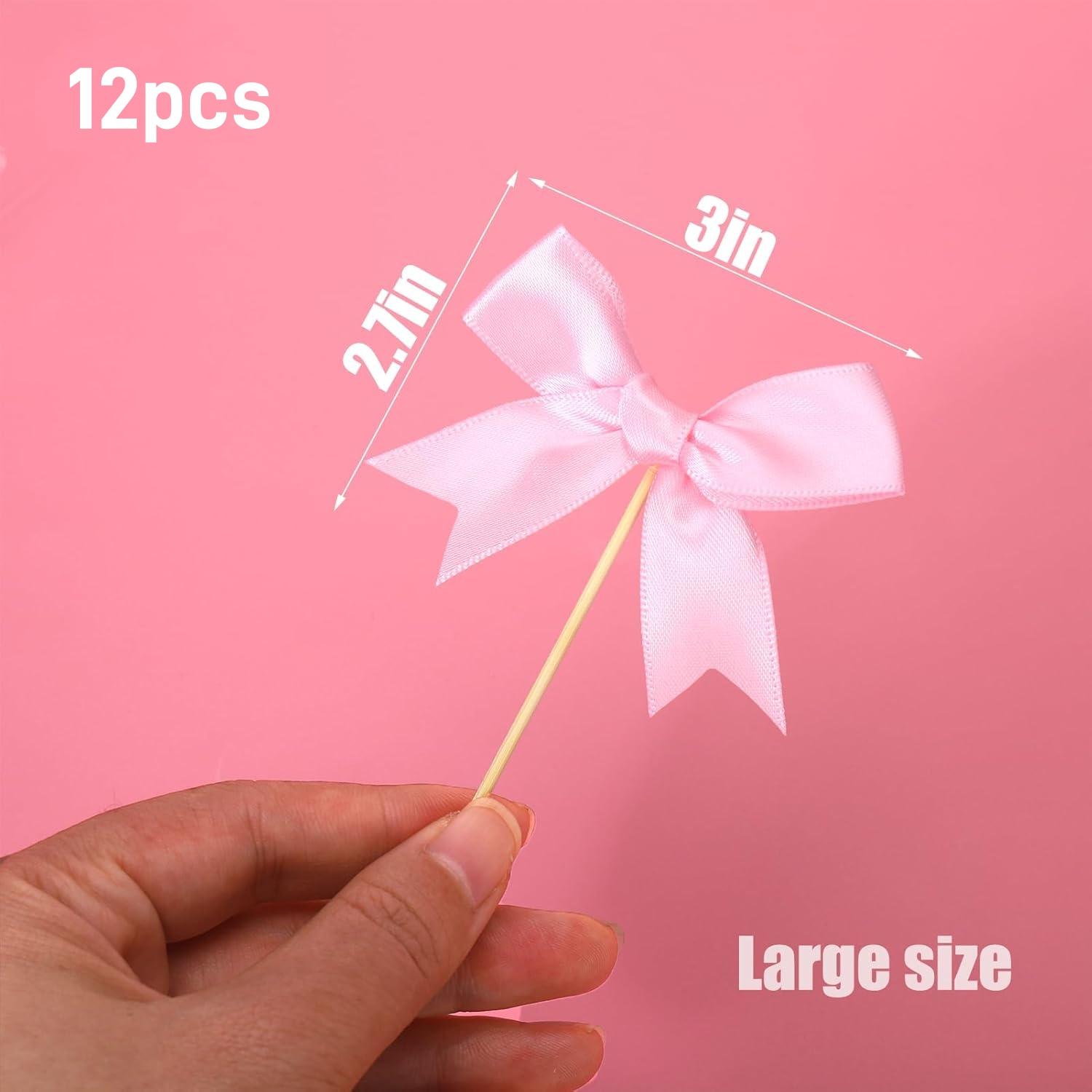 

12Pcs Pink Bow Cake Toppers Bowknot Cupcake Picks for Birthday Bachelorette Bridal Engagement Wedding Baby Shower Party Decor