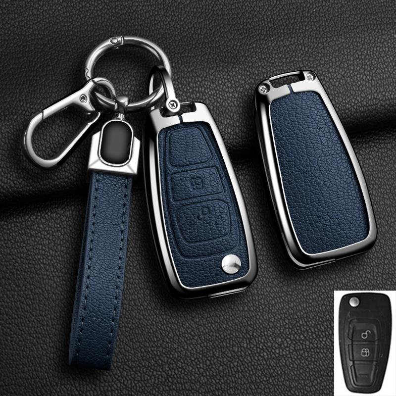 

Alloy Leather Car Flip Key Case Cover For Ford Fiesta Ranger C-Max S-Max Focus 3 4 Galaxy Mondeo Transit Tourneo Custom Mk4