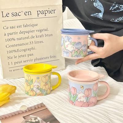 Tasse mit Deckel Hoher Wert Ins Fengshui Tasse für Mädchen Niedliche Heim-Frühstückstasse Keramiktasse Souvenir-Geschenk