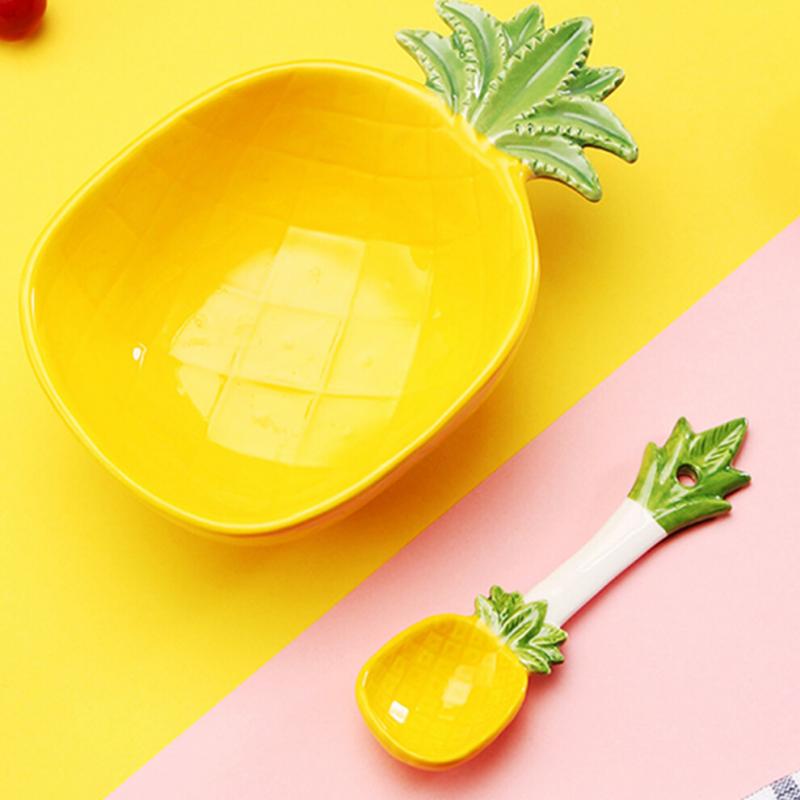 Pineapple Salad Bowl Ceramic Kid Rice Bowl With Spoon 300ml