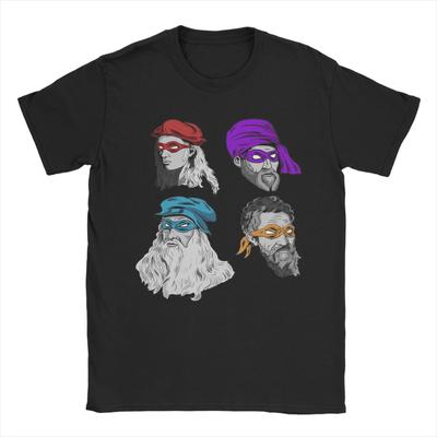 Science Turtles Koszulki Męskie Bawełniane Vintage Koszulki Okrągły Dekolt Mutant Ninja Renesansowe Koszulki Krótki Rękaw Topy Z Nadrukiem