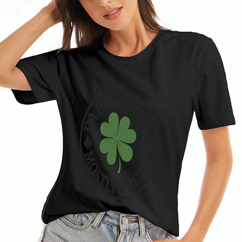St Patrick Day Beer Mug Ladies Cotton T Shirt, Pure Cotton Highquality Printing, Durable, Casual And Fashionable, Featuring Green Clovers, Beer Bottle