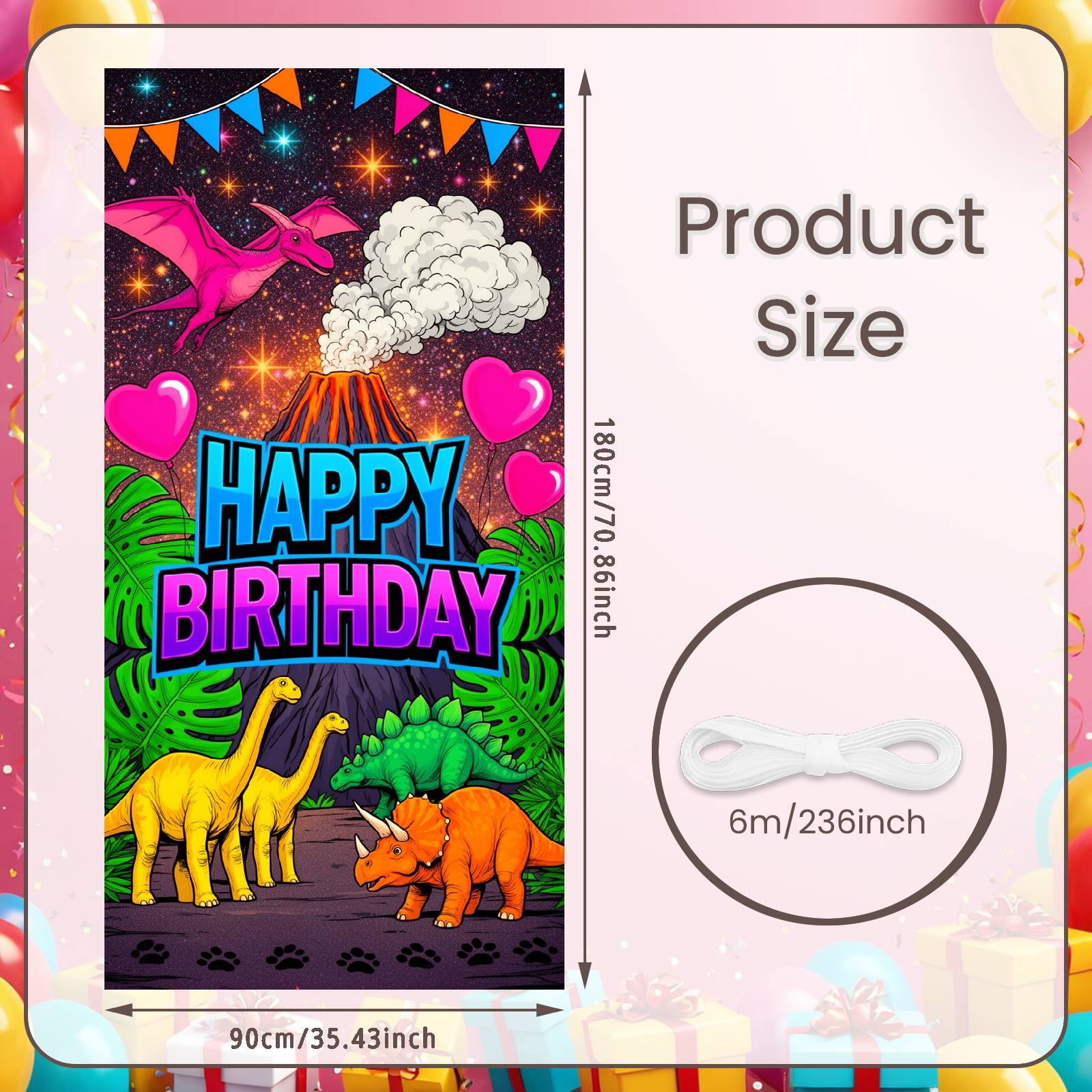 

Birthday Photo Background Sparkling Stars Dinosaur Party Banner Party Celebration Display Heart-shaped Balloons For Kids