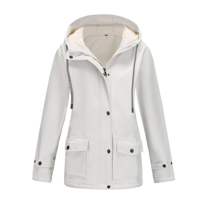 Womens Hooded Windbreaker Jacket Fleece-Lined Water-Resistant Long Sleeve Zip-Up Coat