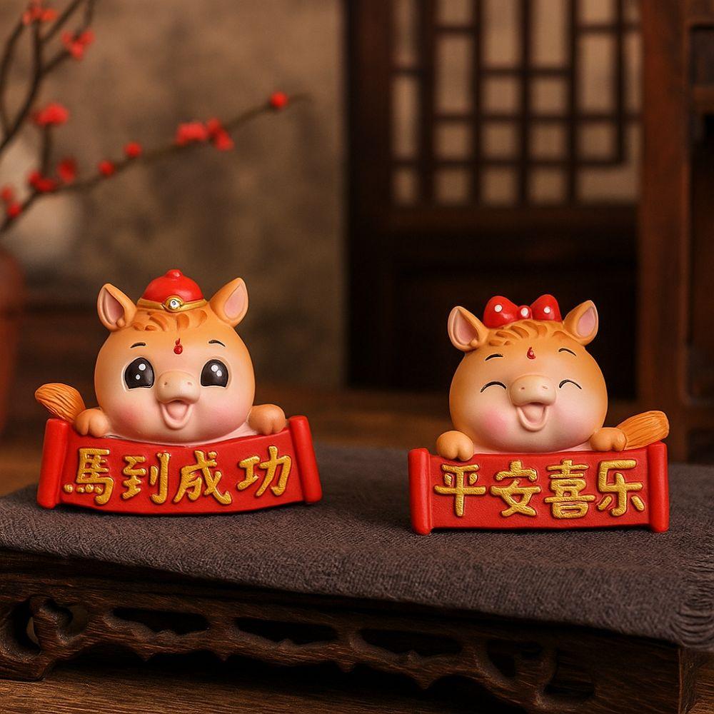 Festival Decor Cute 2026 Horse Figurines Resin Funny Zodiac Horse Year Mascot Chinese Lifelike Horse Statue New Year Gift