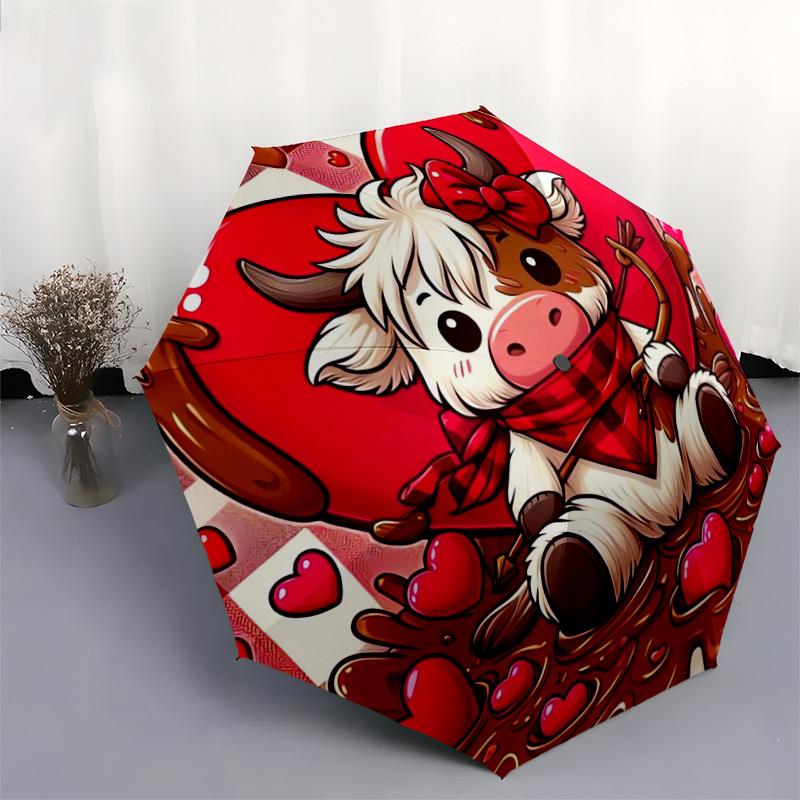 1pc Valentine's Day Cow Heart Umbrella with Plastic Handle,Suitable for All Seasons Home Travel Outdoor UmbrellaDD292