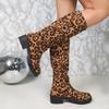 Fashion 2026 Women's New Pleated Mid Leg Boots for Autumn/winter Thick Soled Suede Leopard Print Women's Boots