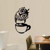 Funny Cartoon Owl Cup of Tea Coffee for Kitchen Stickers Home Decor Living Wall Sticker