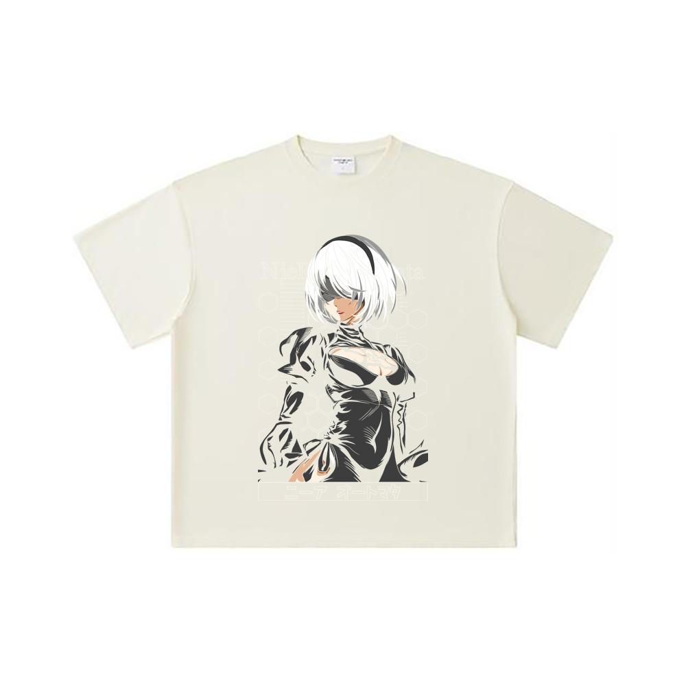 

260 GSM Double Yarn 32 Count 100% Cotton NieR Automata V2 Print Unisex Heavy Cotton T Shirt S абрикосовый