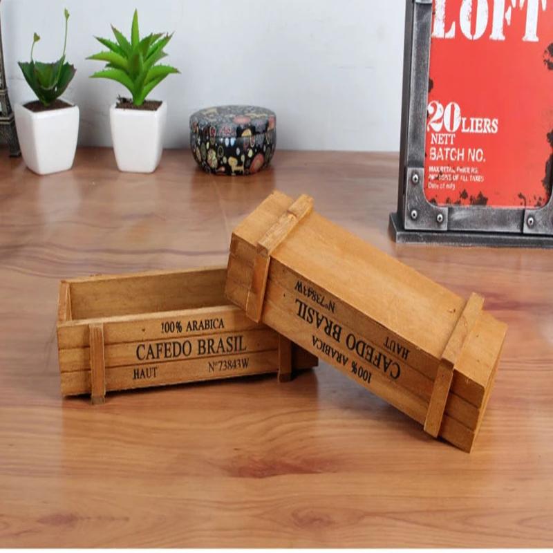 Retro Garden Plant Pot Vintage Wooden Storage Box for Sundries Stationery Pen Box Succulents Flower Pots Balcony Home Decoration