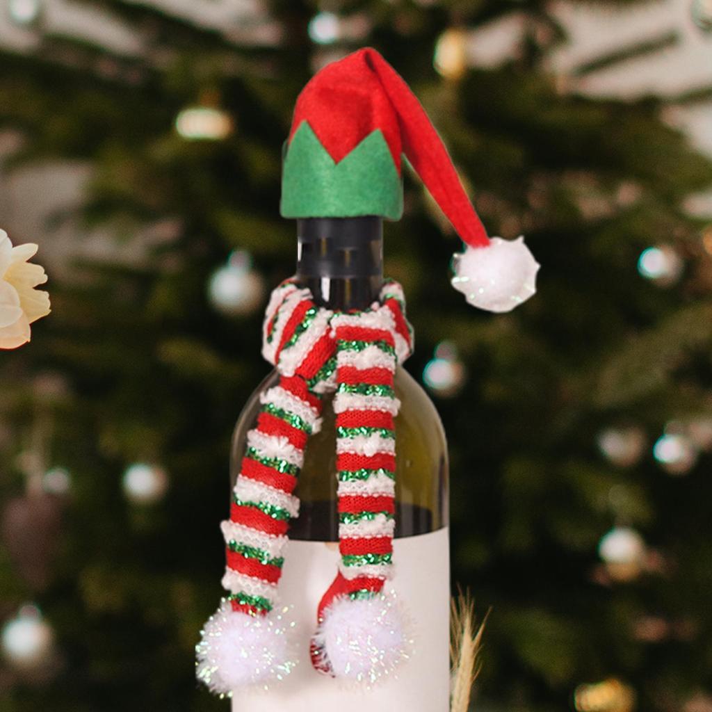 Christmas Wine Bottle Cover Decorative Festival Bottle Topper Reusable Wine Hat And Scarf Cover For Party Holiday Gathering