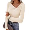 Women's Fashionable Long-sleeved Asymmetrical Collar Fitted Casual Knitted Top