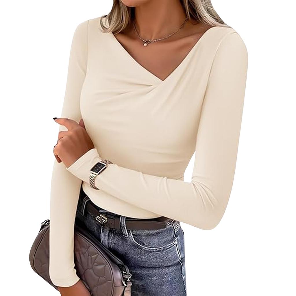 Women's Fashionable Long-sleeved Asymmetrical Collar Fitted Casual Knitted Top